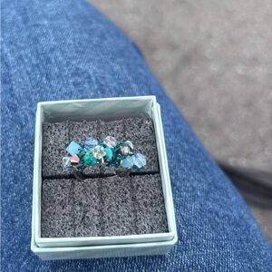 Blue Wire Wrapped Cluster Crystal Ring - Adjustable